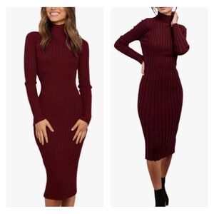Elegant Wine Ribbed Knit Dress